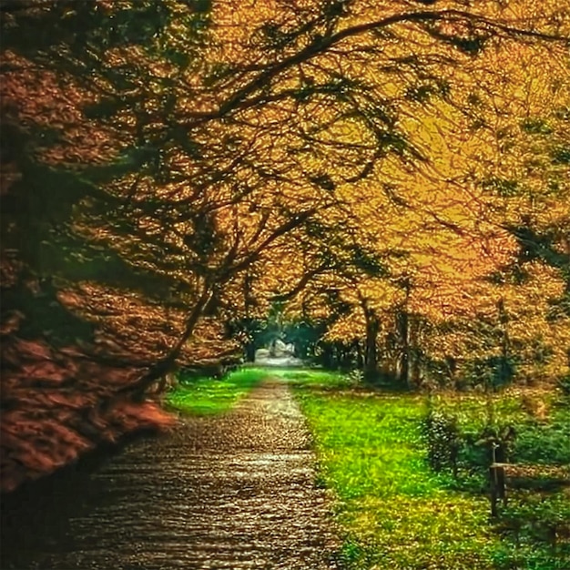 A path in the forest with a tree in the middle