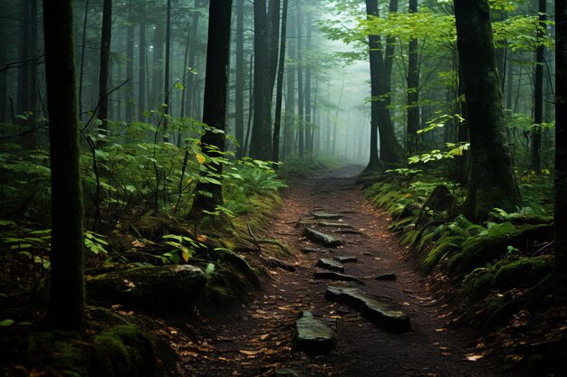 a path in the middle of a dense forest