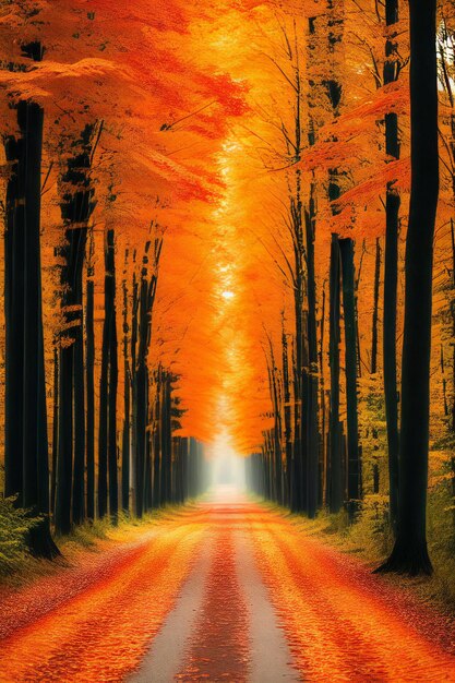 A path in the middle of a forest with lots of leaves on the ground