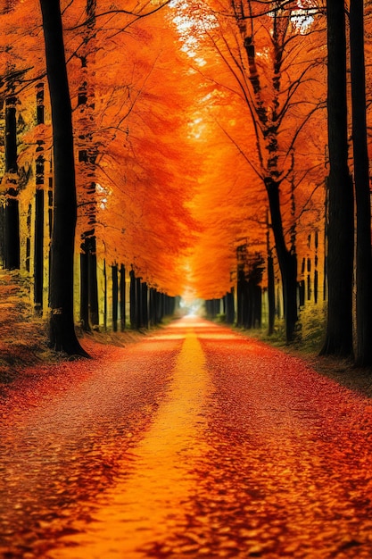 A path in the middle of a forest with lots of leaves on the ground