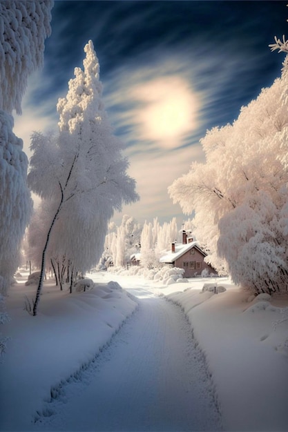 Path in the middle of a snow covered forest