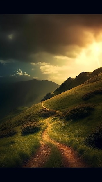 The path to the mountains wallpaper