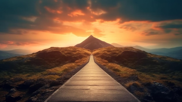 The path to success and achievement in business depicted as a successful journey on a road