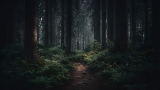 Path through the Enchanted Forest Moody and Dramatic Scenery in Tonalism Matte Painting