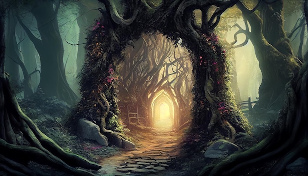 그 끝에 빛이 있는 숲을 통과하는 길