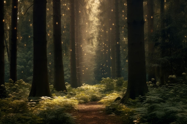 a path through a forest with lots of trees