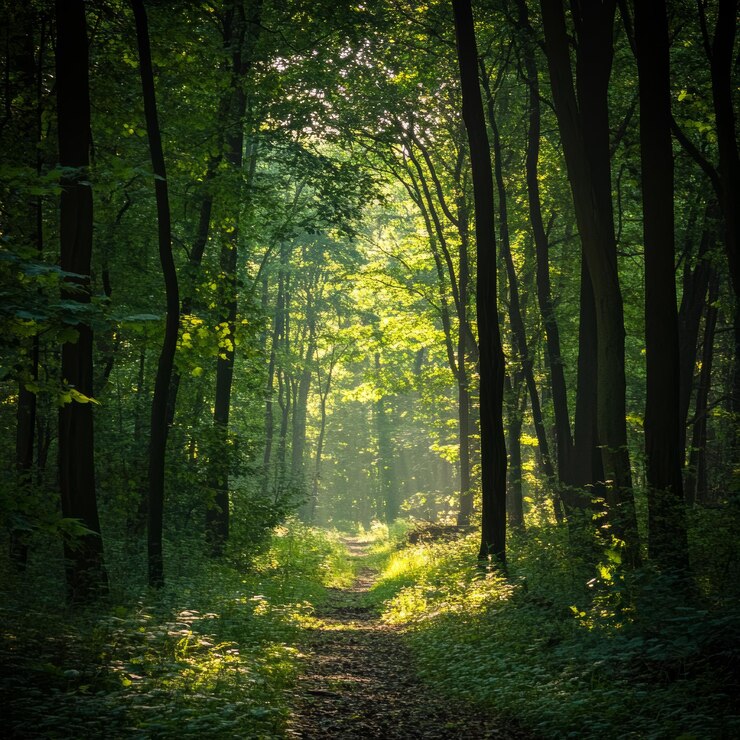 Photo a path through a forest with a sign that says quot sun quot