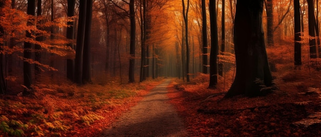 A path through the forest with the sun shining on it