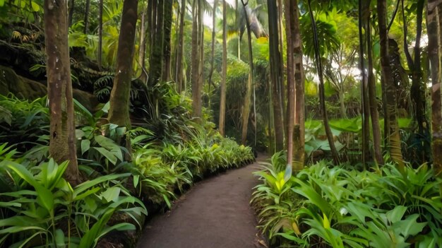 a path through a jungle with a path leading to a jungle