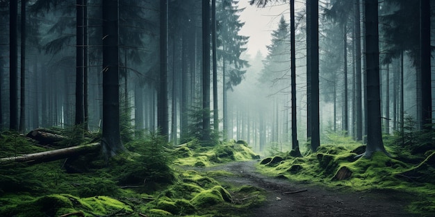 Путь через пышный зеленый лес