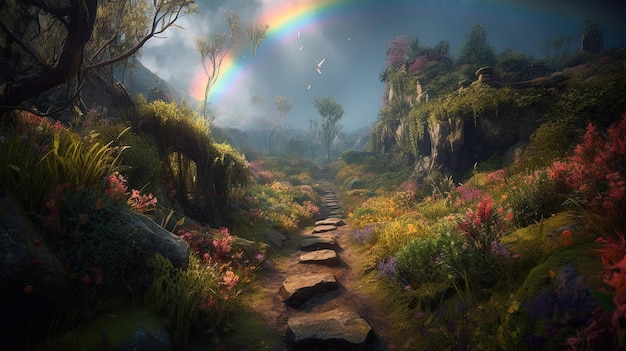 A path with a rainbow on it