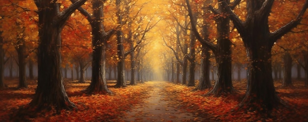 Дорога в лесу с осенними листьями
