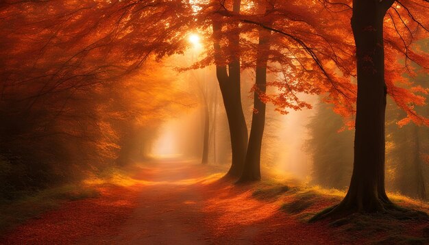 Photo a path in the woods with a path in autumn