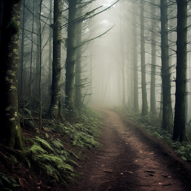 森にがる道がある森の中の道