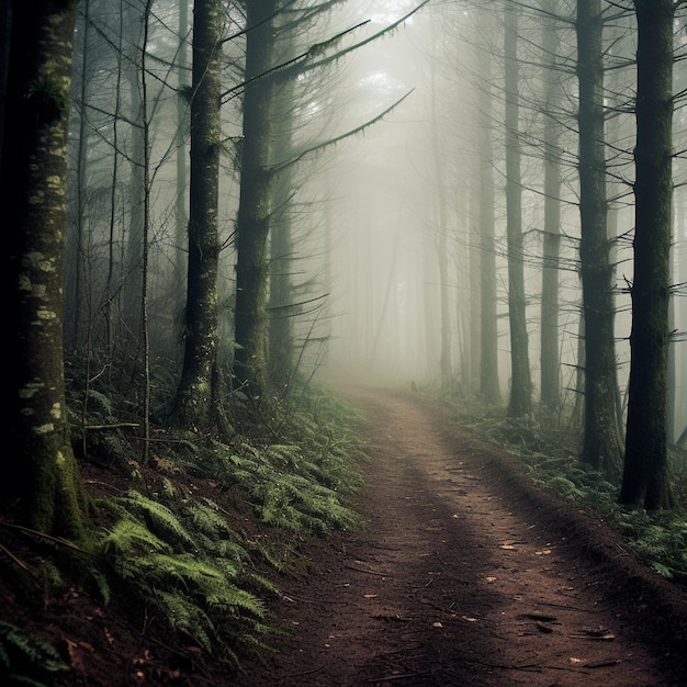 a path in the woods with a trail leading to the woods.