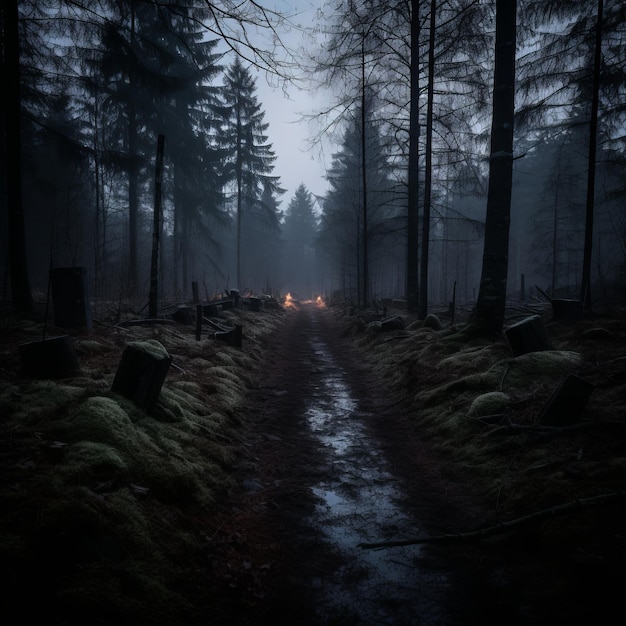 a path in the woods with trees and logs