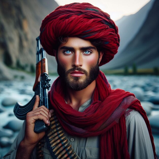 Foto pathan mystique in afghanistan una foto accattivante che evidenzia il fascino dell'occhio blu