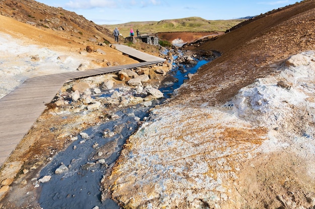 Pathway near hot flow in Krysuvik area Iceland