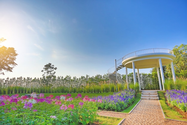 The pathway to top viewpoint in flower garden.