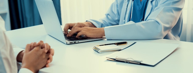 Photo patient attend doctors appointment at clinic or hospital office rigid