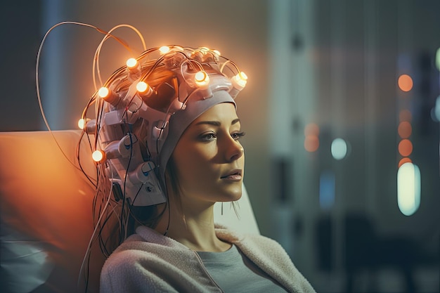 Photo patient brain testing using encephalography at medical center