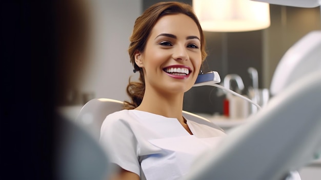 Patient at the dentist's appointment sitting in the dental chair treatment dentures Generated AI