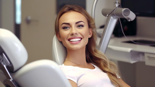 Patient at the dentist's appointment sitting in the dental chair treatment dentures Generated AI