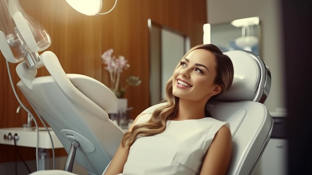 Patient at the dentist's appointment sitting in the dental chair treatment dentures Generated AI