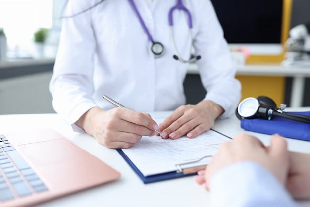 Patient at doctor's appointment in medical office. Citizens' appeal for medical care concept