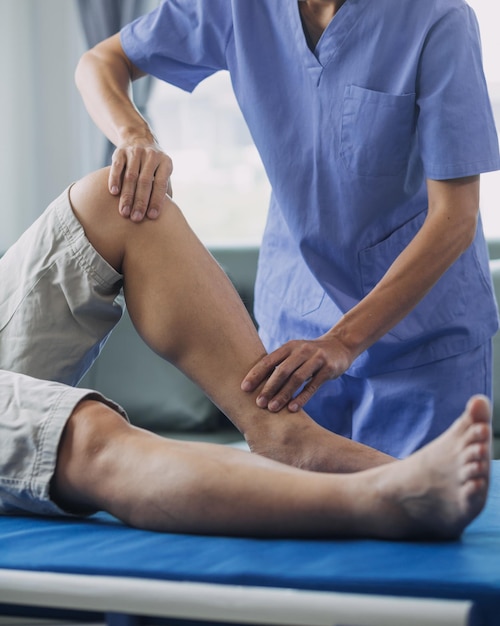 Patient doing some special exercises under supervision in a room