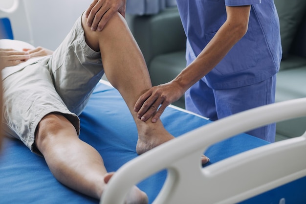 Patient doing some special exercises under supervision in a room