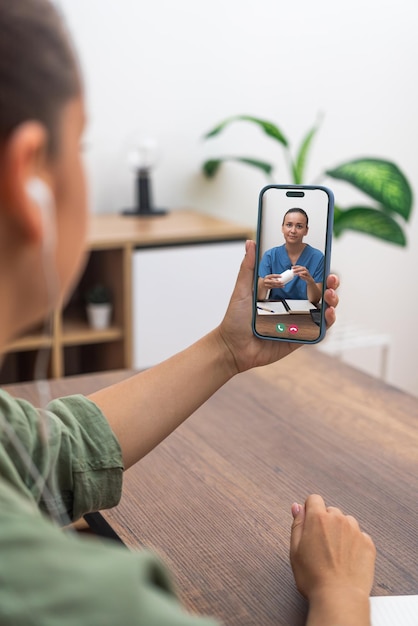 Photo patient engaging with a healthcare professional via mobile telemedicine service exemplifying modern