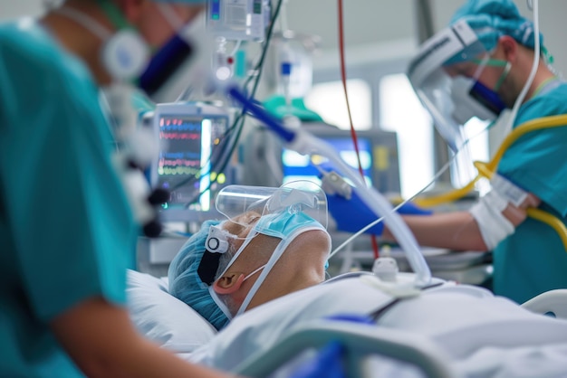 Photo patient is in comatose during intensive care at an intensive care unit icu hospital ai generative