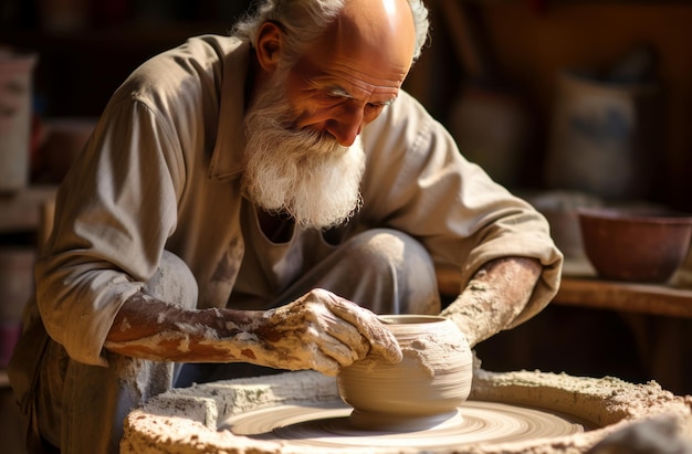 Patient Man working pottery wheel Generate Ai