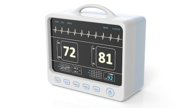 Patiënt monitor apparaat close-up geïsoleerd op een witte achtergrond