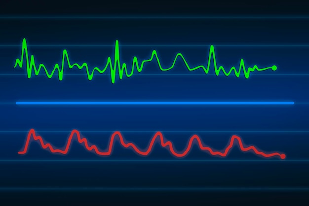 사진 활력 징후 ecg 및 ekg 벡터 일러스트 레이 션을 보여주는 환자 모니터