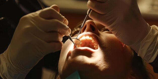 Photo a patient receiving a dental filling