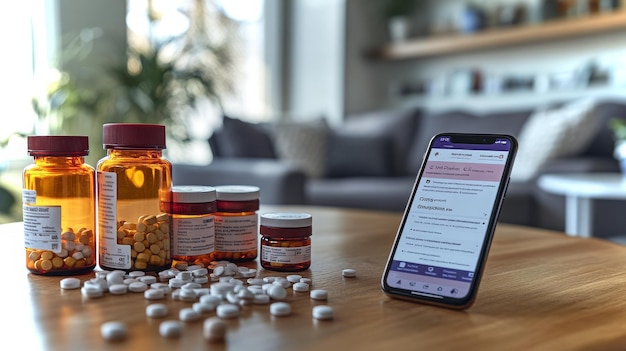 Patient reviews medication list while seated in a modern living room setting