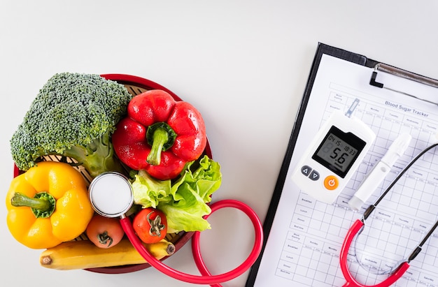 患者さんの血糖コントロール、糖尿病測定、健康食品