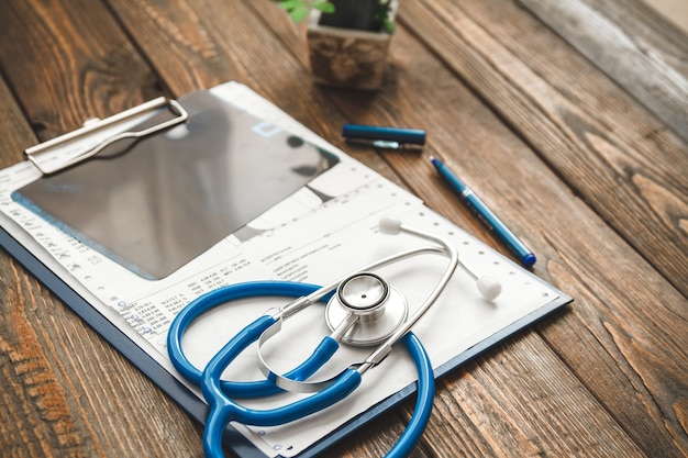 Photo patient's medical record on the table