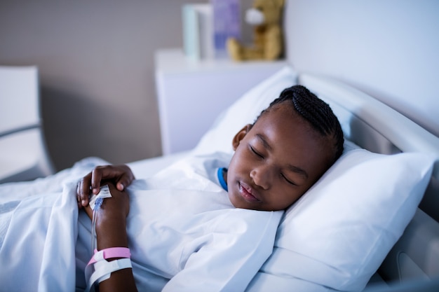 Patient sleeping on the bed at hospital