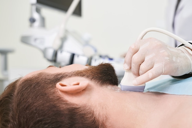 Patient on ultrasound examination of lymph nodes.