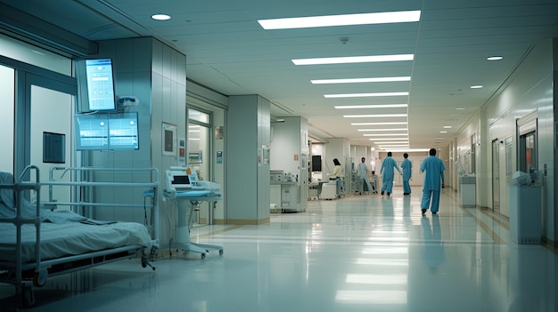 Patients busy hospital hallway