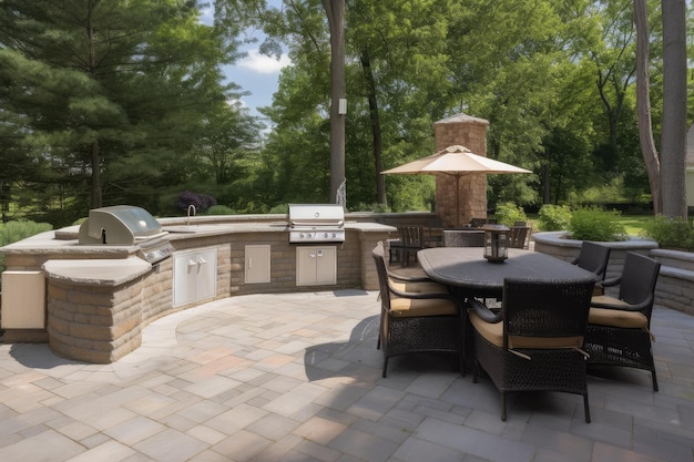 Patio with builtin grill and seating for outdoor dining