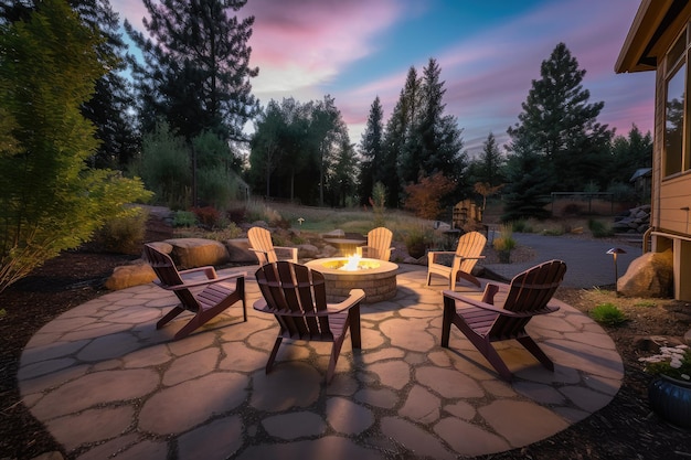 Patio with sitting area and fire pit for cozy evenings