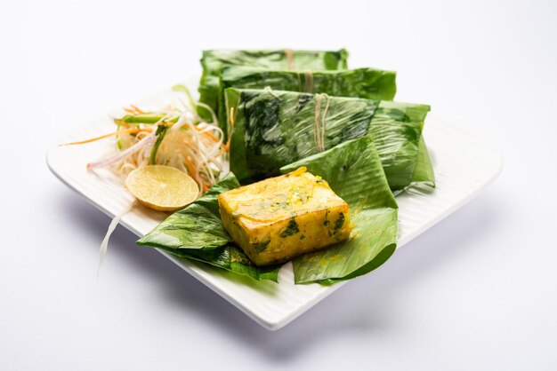 Photo patrani paneer a paneer marinated in sauce and barbecued and then covered in leaf