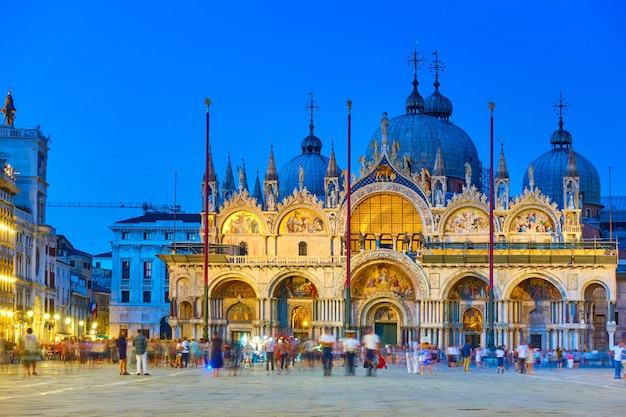 The Patriarchal Cathedral Basilica of Saint Mark in Venice in the late evening, Italy