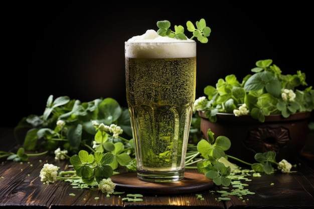 Patrick Day groen bier op houten tafel Generatieve AI