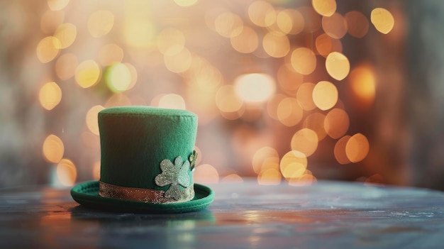 Patricks Day hat on the table behind bokeh background St Patricks Day