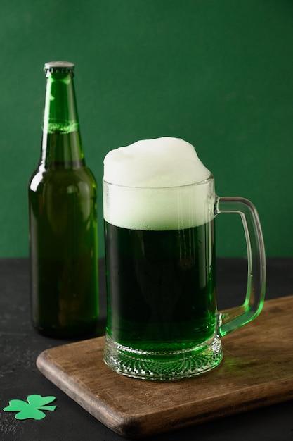 Patricks day traditional green beer and bottle